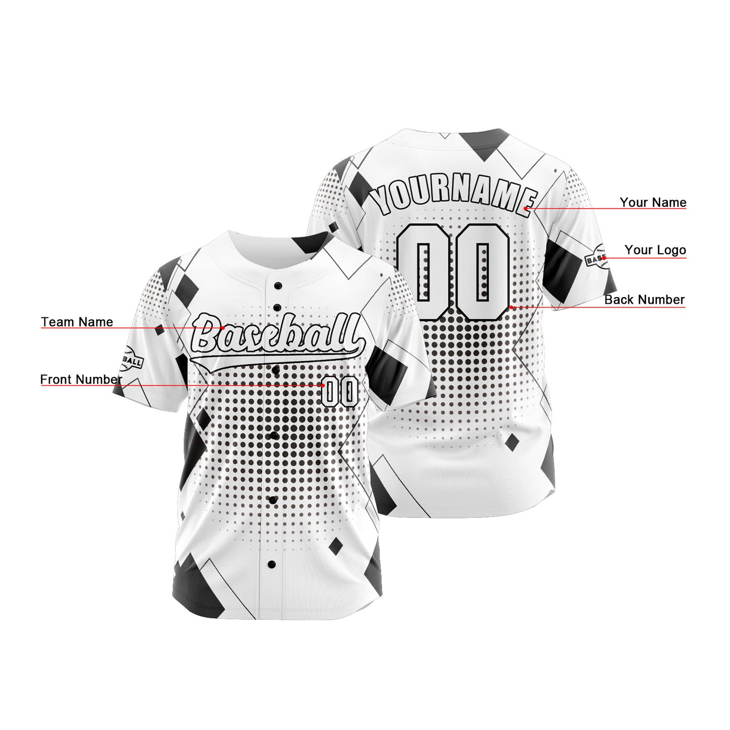 Custom White Black Button Down Baseball Jersey for Men Women Adult Youth Print Name Number Logo
