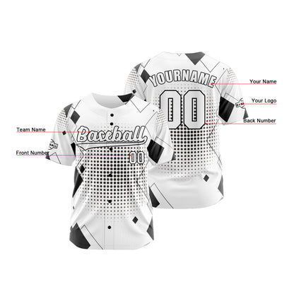 Custom White Black Button Down Baseball Jersey for Men Women Adult Youth Print Name Number Logo