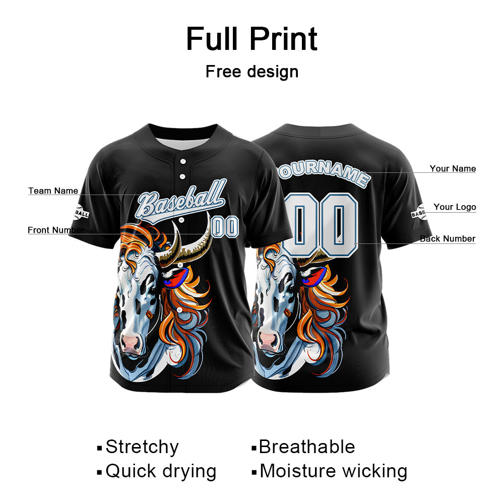 Custom Black Button Down Baseball Jersey for Men Women Adult Youth Print Name Number Logo