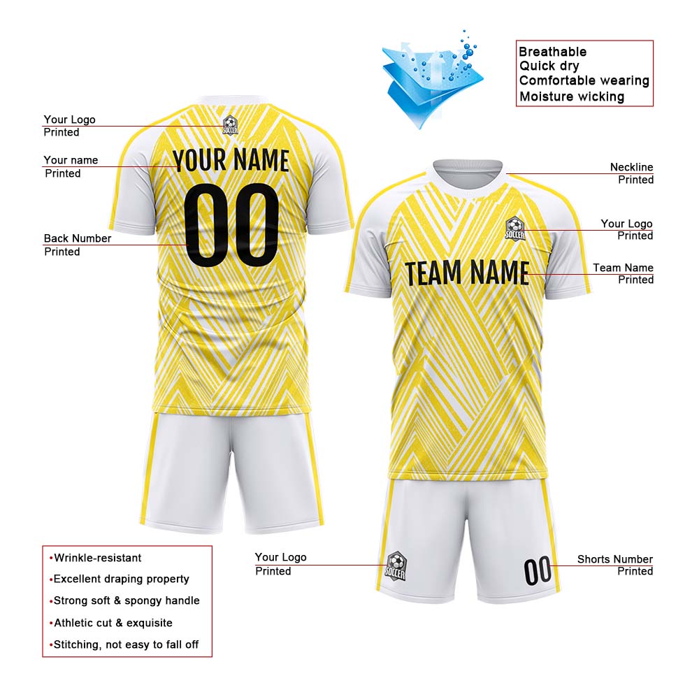 Custom Soccer Uniform Jersey Kids Adults Personalized Set Jersey Yellow&White