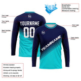 Custom Basketball Soccer Football Shooting Long T-Shirt for Adults and Kids Navy&Light Blue