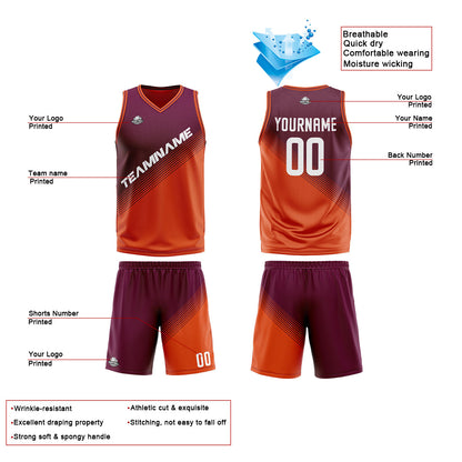 Custom Purple Orange Reversible Basketball Suit for Adults and Kids Personalized Jersey