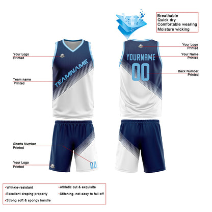 Custom Navy White Reversible Basketball Suit for Adults and Kids Personalized Jersey