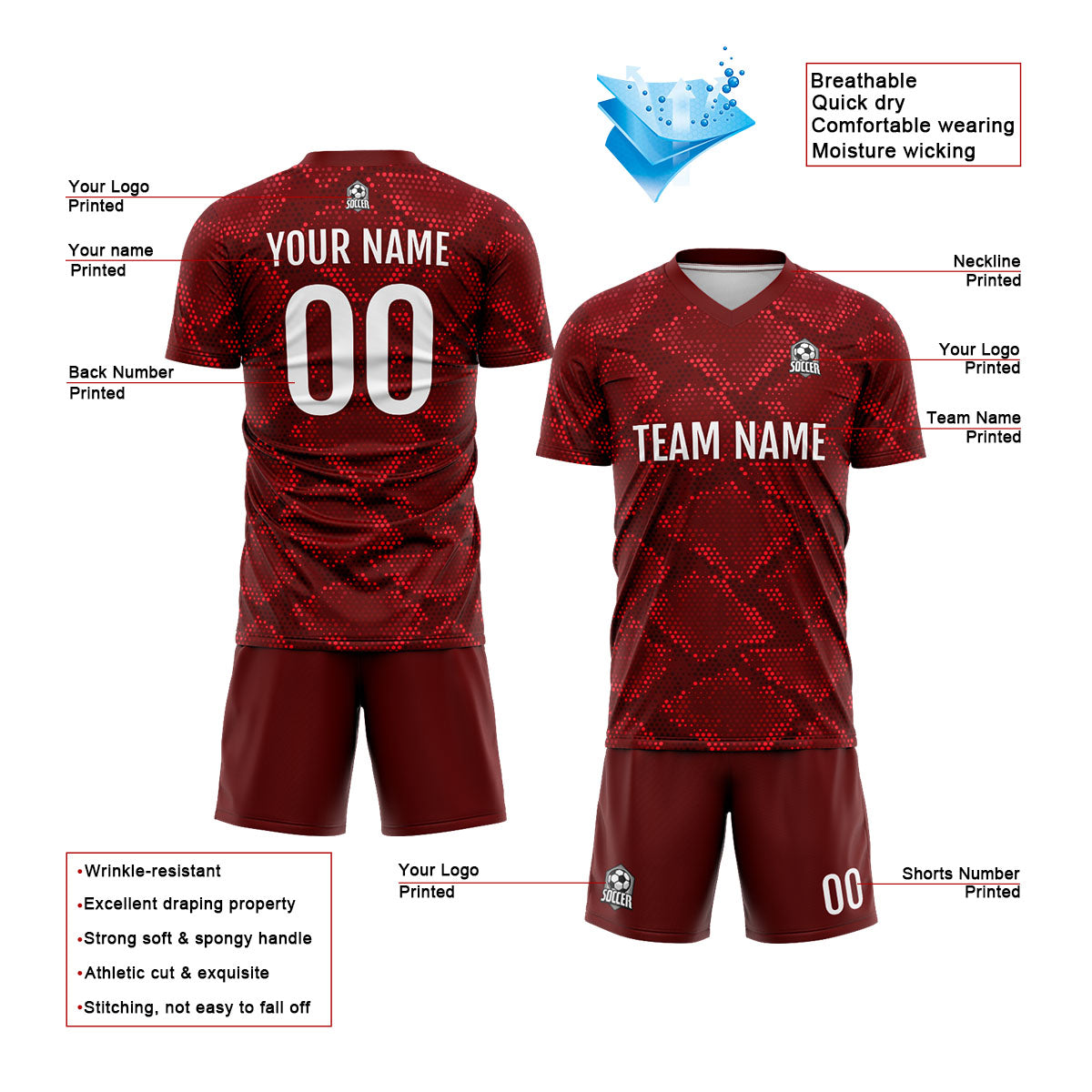 Custom Dark Red Uniform Jersey Kids Adults Personalized Set Jersey Shirt
