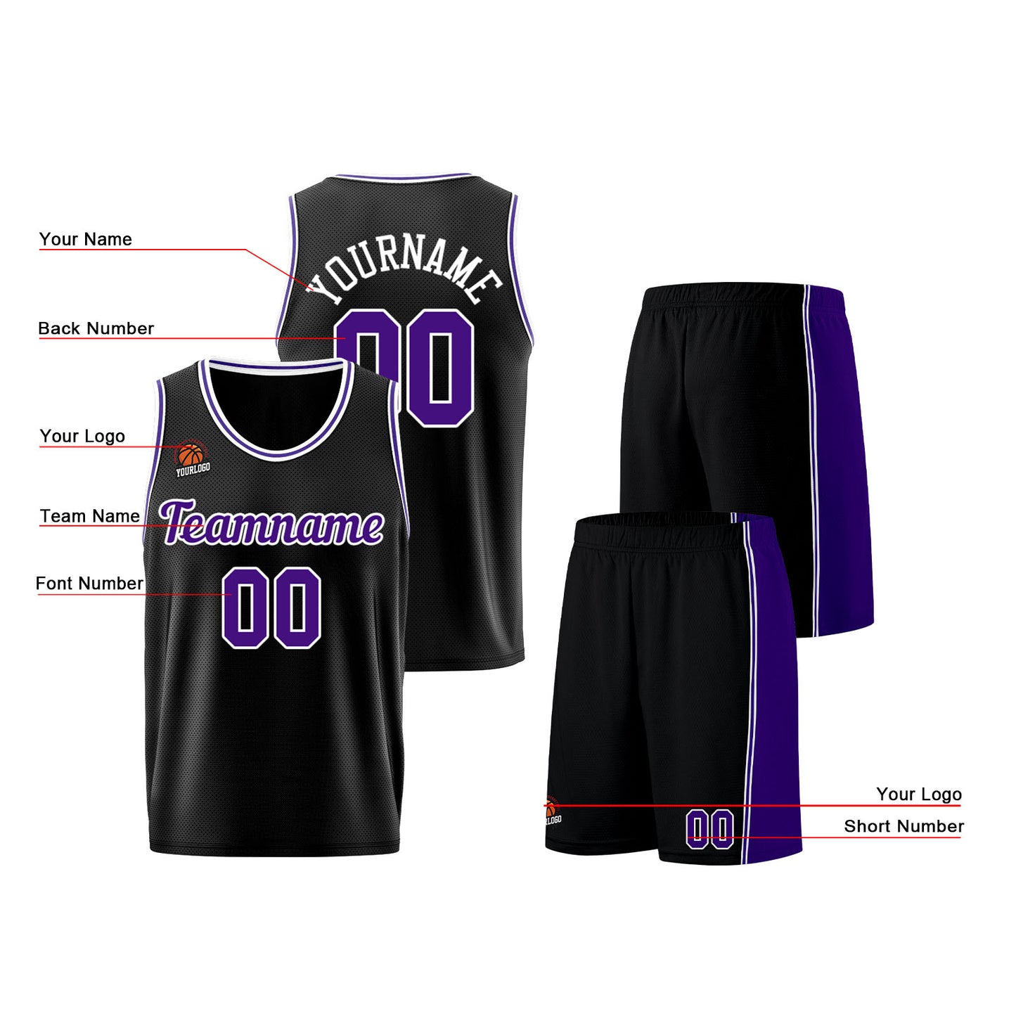 Custom Black-Purple Basketball Jersey for Men Women Adult Youth Stitched Name Number Logo