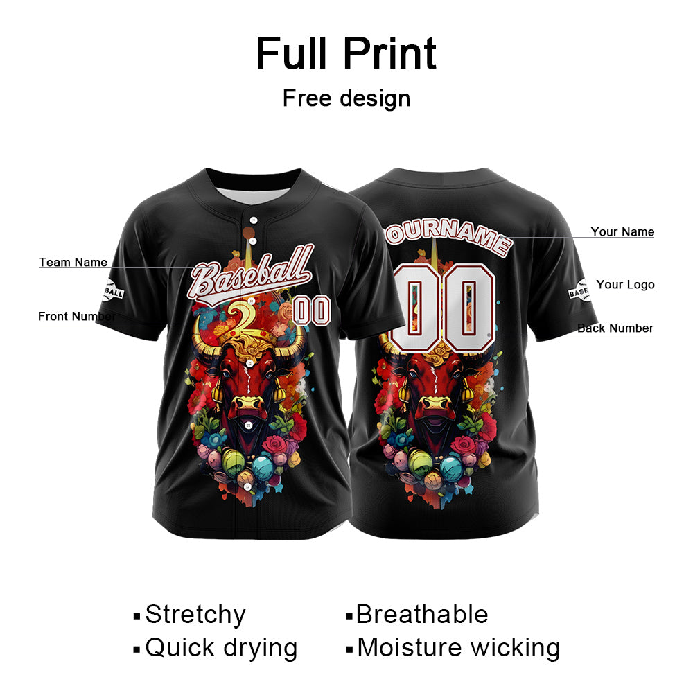 Custom Black Button Down Baseball Jersey for Men Women Adult Youth Print Name Number Logo