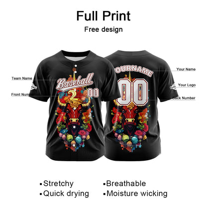 Custom Black Button Down Baseball Jersey for Men Women Adult Youth Print Name Number Logo