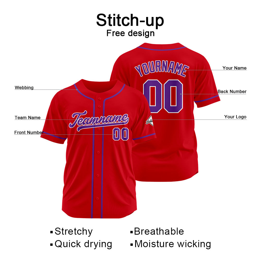 Custom Baseball Jersey Stitched Design Personalized Hip Hop Baseball Shirts Red-Purple