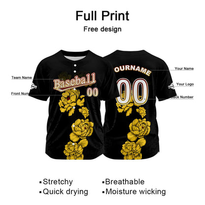 Custom Black Baseball Jersey Print Personalized Name, Number and Logo