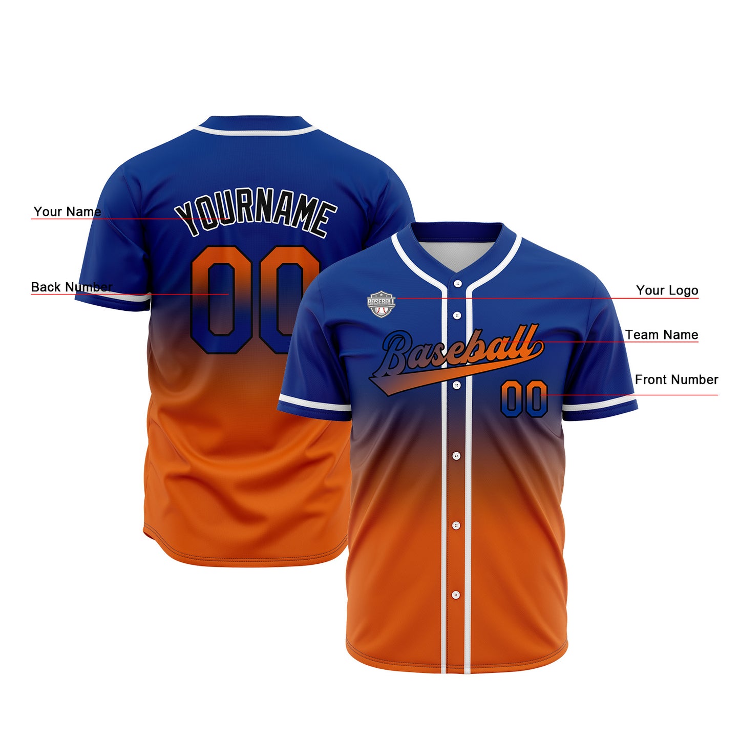 Custom Gradient Baseball Jerseys Personalized Name Number Logo