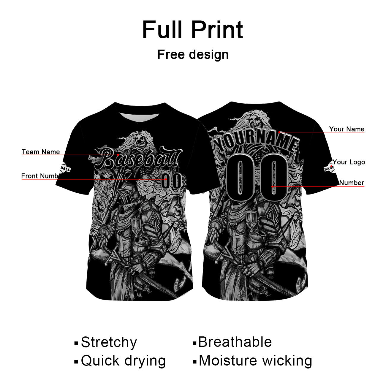 Custom Black Baseball Jersey Print Personalized Name, Number and Logo