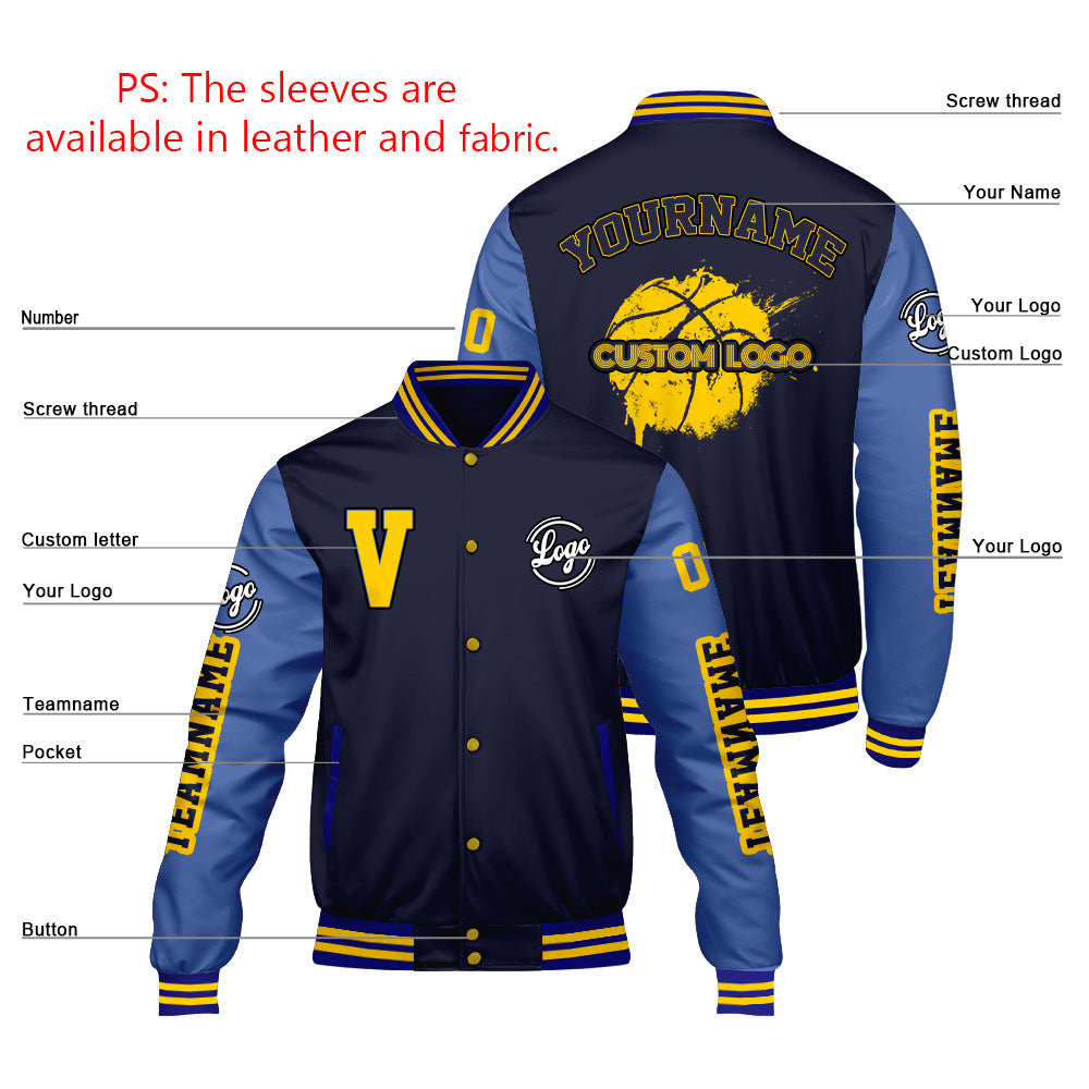 Custom Navy Royal Varsity Jackets for Men Women Youth Personalized Letterman Jackets