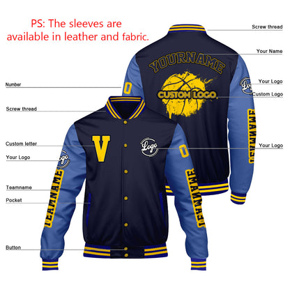 Custom Navy Royal Varsity Jackets for Men Women Youth Personalized Letterman Jackets