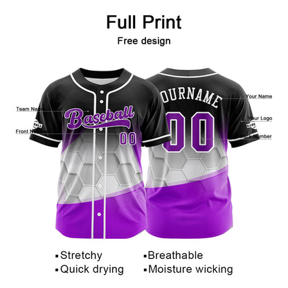 Custom Black Purple Button Down Baseball Jersey for Men Women Adult Youth Print Name Number Logo