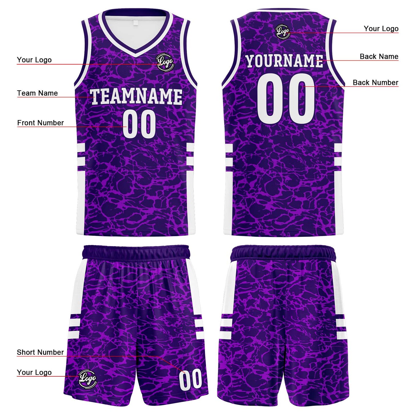 Custom Purple Reversible Basketball Suit for Adults and Kids Personalized Jersey