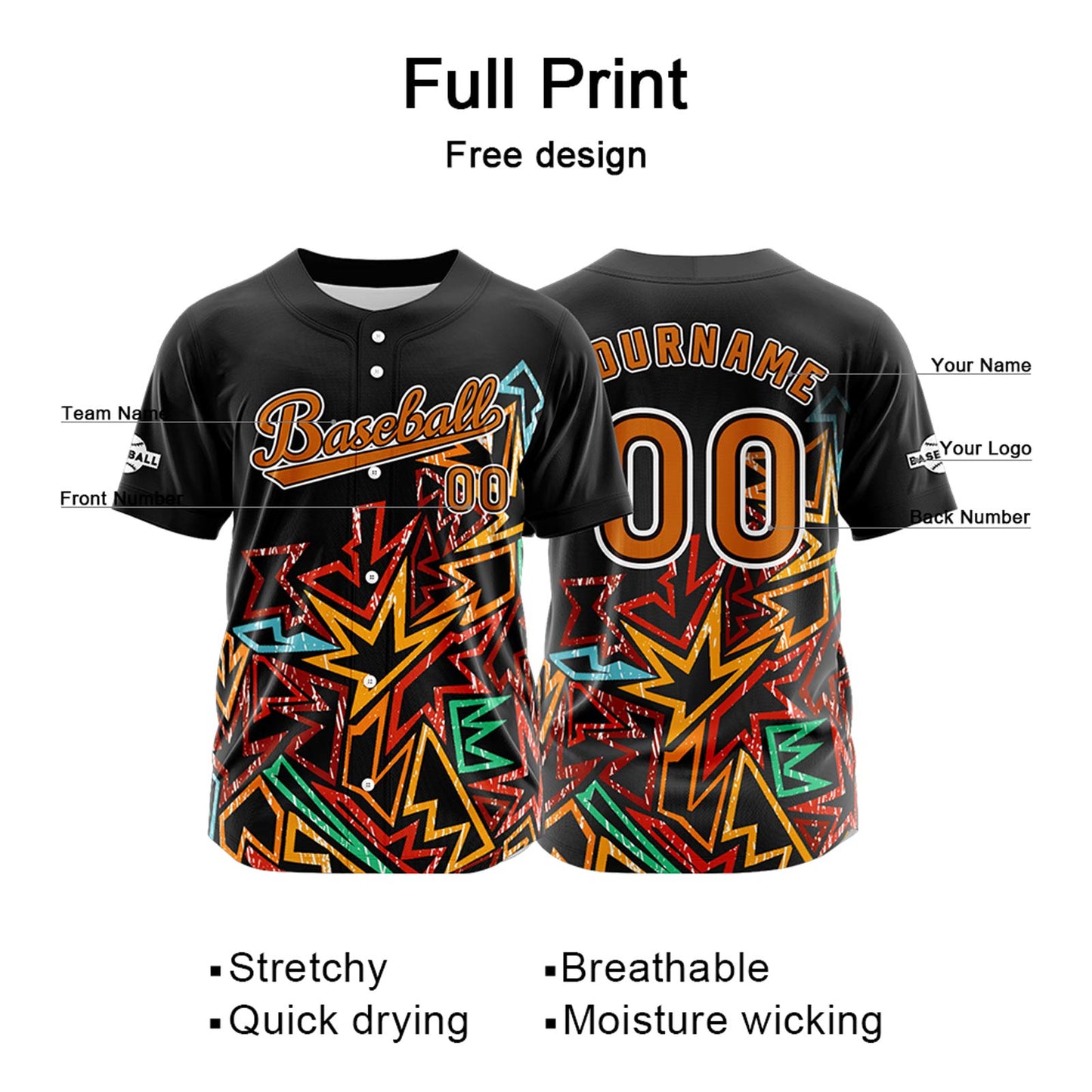 Custom Black Orange Button Down Baseball Jersey for Men Women Adult Youth Print Name Number Logo