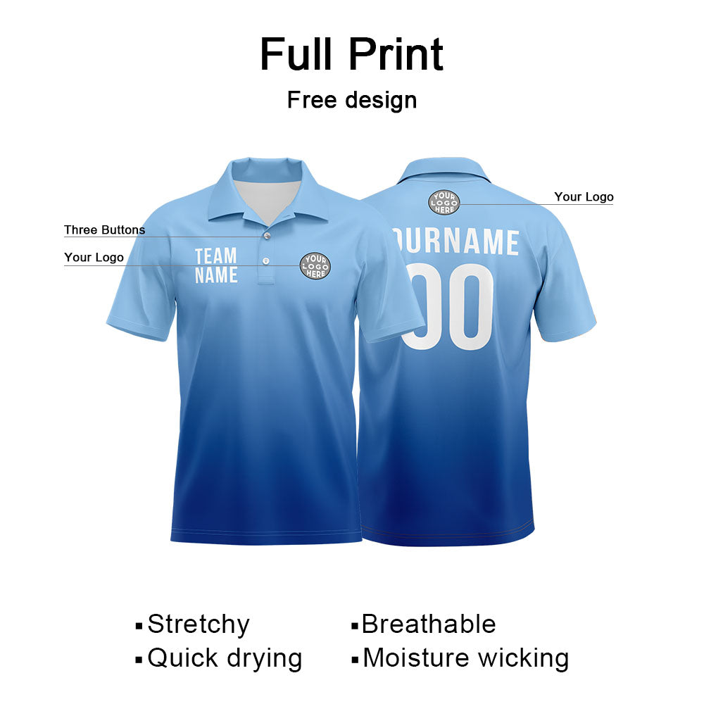 Custom Light Blue Football Gradient Polo Shirts  Add Your Unique Logo/Name/Number