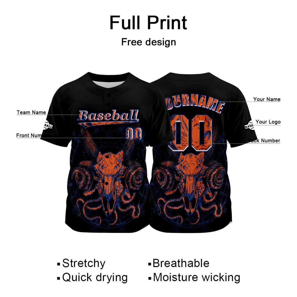 Custom Black Baseball Jersey Print Personalized Name, Number and Logo