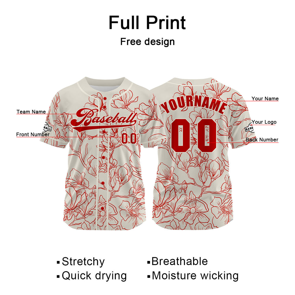 Custom Beige Baseball Jersey Print Personalized Name, Number and Logo