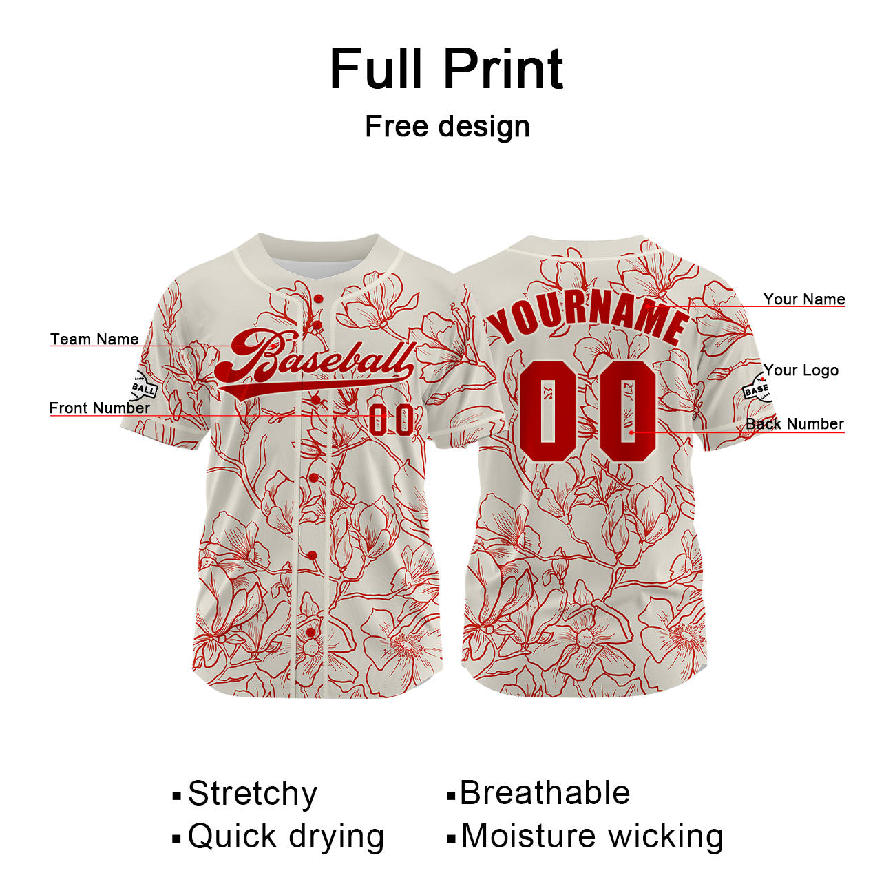 Custom Beige Baseball Jersey Print Personalized Name, Number and Logo
