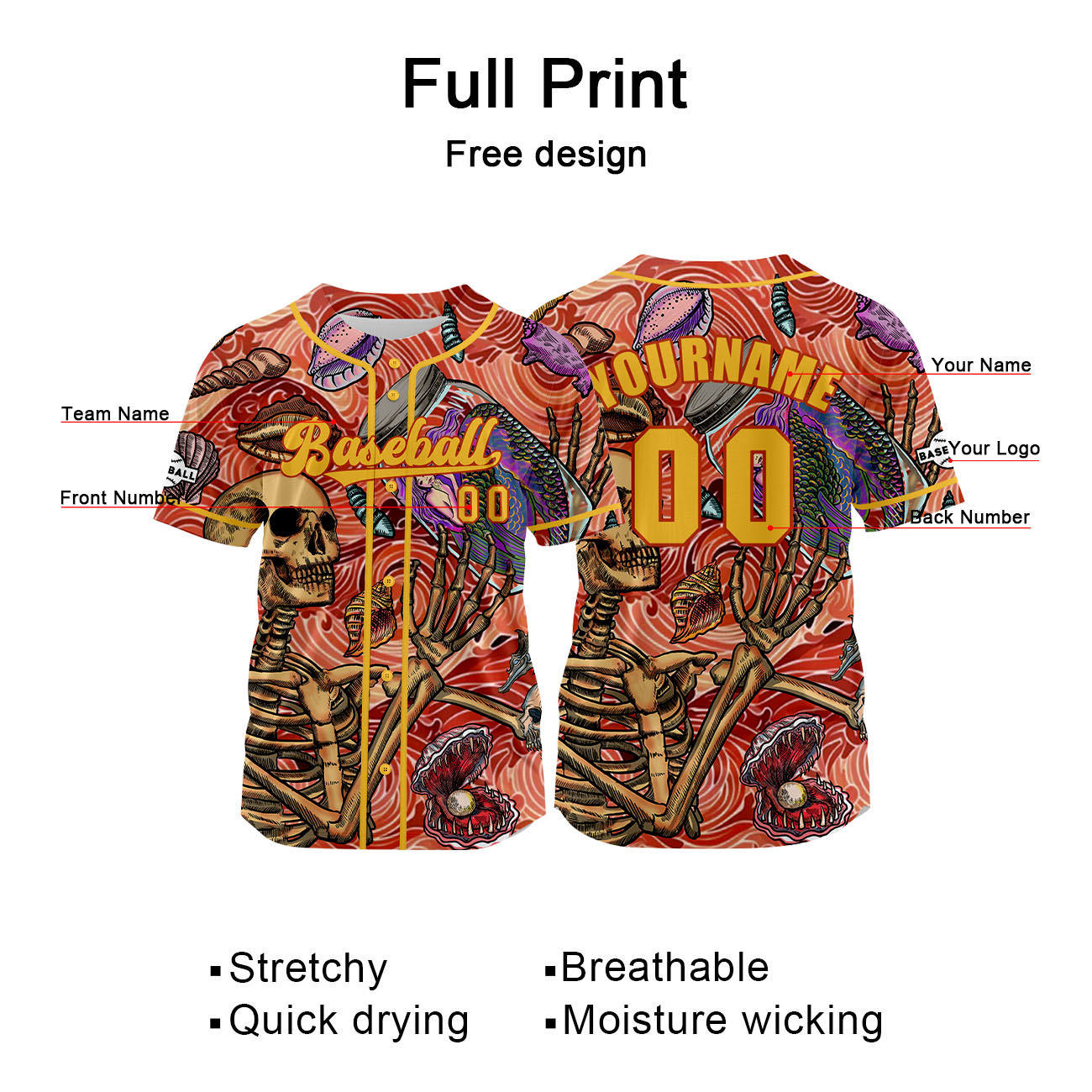 Custom Red Yellow Baseball Jersey Print Personalized Name, Number and Logo