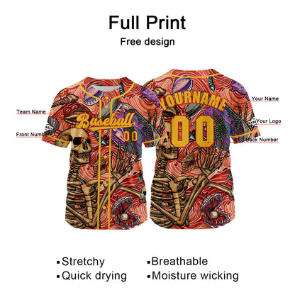 Custom Red Yellow Baseball Jersey Print Personalized Name, Number and Logo