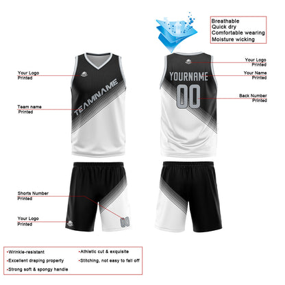 Custom Black White Reversible Basketball Suit for Adults and Kids Personalized Jersey
