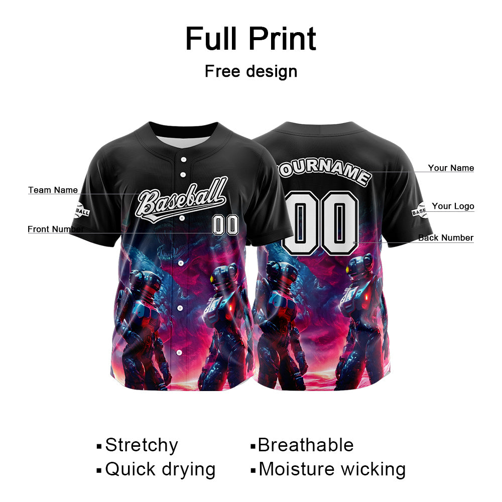 Custom Black Button Down Baseball Jersey for Men Women Adult Youth Print Name Number Logo