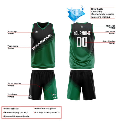 Custom Black Green Reversible Basketball Suit for Adults and Kids Personalized Jersey
