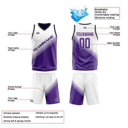 Custom White Purple Reversible Basketball Suit for Adults and Kids Personalized Jersey