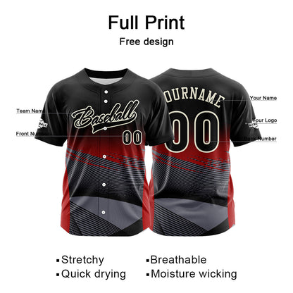 Custom Red Button Down Baseball Jersey for Men Women Adult Youth Print Name Number Logo