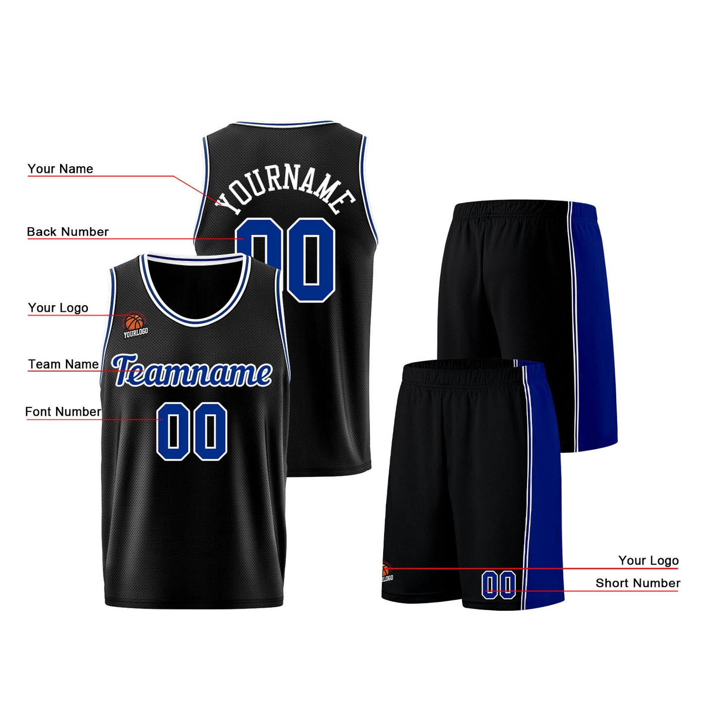 Custom Black-Royal Basketball Jersey for Men Women Adult Youth Stitched Name Number Logo