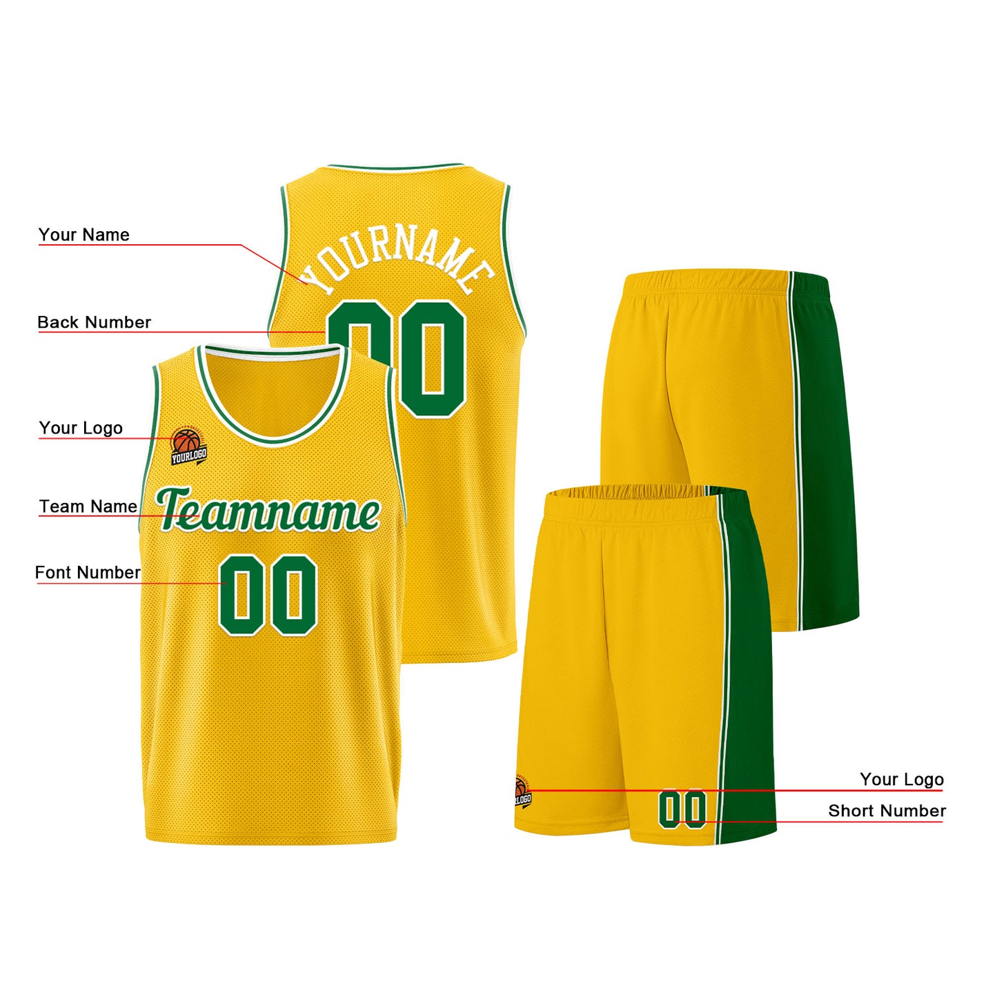 Custom Yellow Green Basketball Jersey for Men Women Adult Youth Stitched Name Number Logo