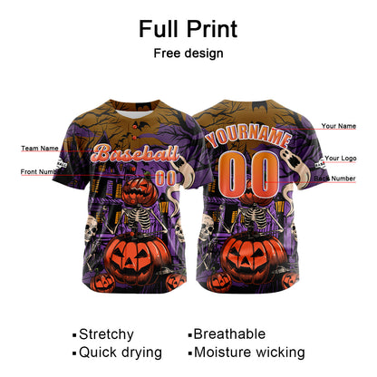 Custom Purple Orange Button Down Baseball Jersey for Men Women Adult Youth Print Name Number Logo