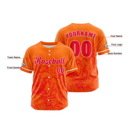 Custom Orange Button Down Baseball Jersey for Men Women Adult Youth Print Name Number Logo