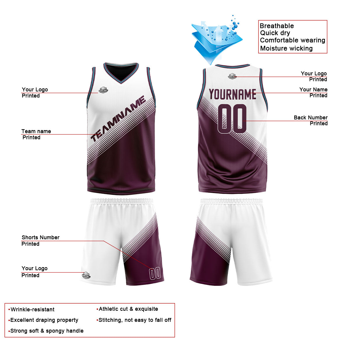 Custom White Purple Reversible Basketball Suit for Adults and Kids Personalized Jersey