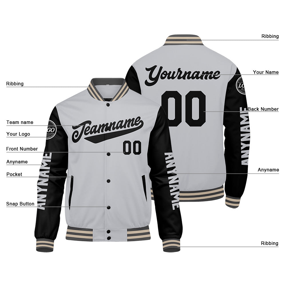 Custom Grey Black Cream Varsity Jackets for Men Women Youth Personalized Letterman Jackets