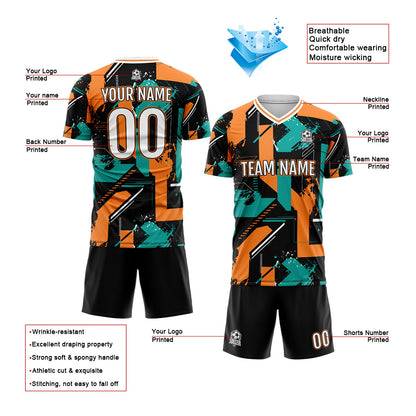 Custom Aqua Orange Uniform Jersey Kids Adults Personalized Set Jersey Shirt