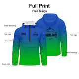 Custom Blue Green Windproof Softshell  Hooded Jacket - Lightweight Full - Zip, Full Print Logos & Texts