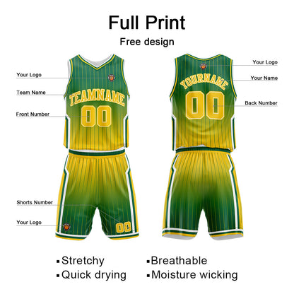 Custom Gradient Yellow Green Reversible Basketball Suit for Adults and Kids Personalized Jersey