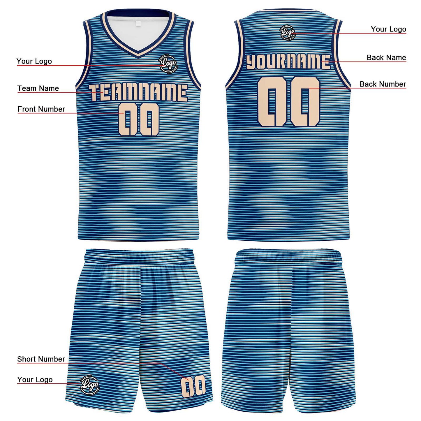 Custom Navy Cream Reversible Basketball Suit for Adults and Kids Personalized Jersey