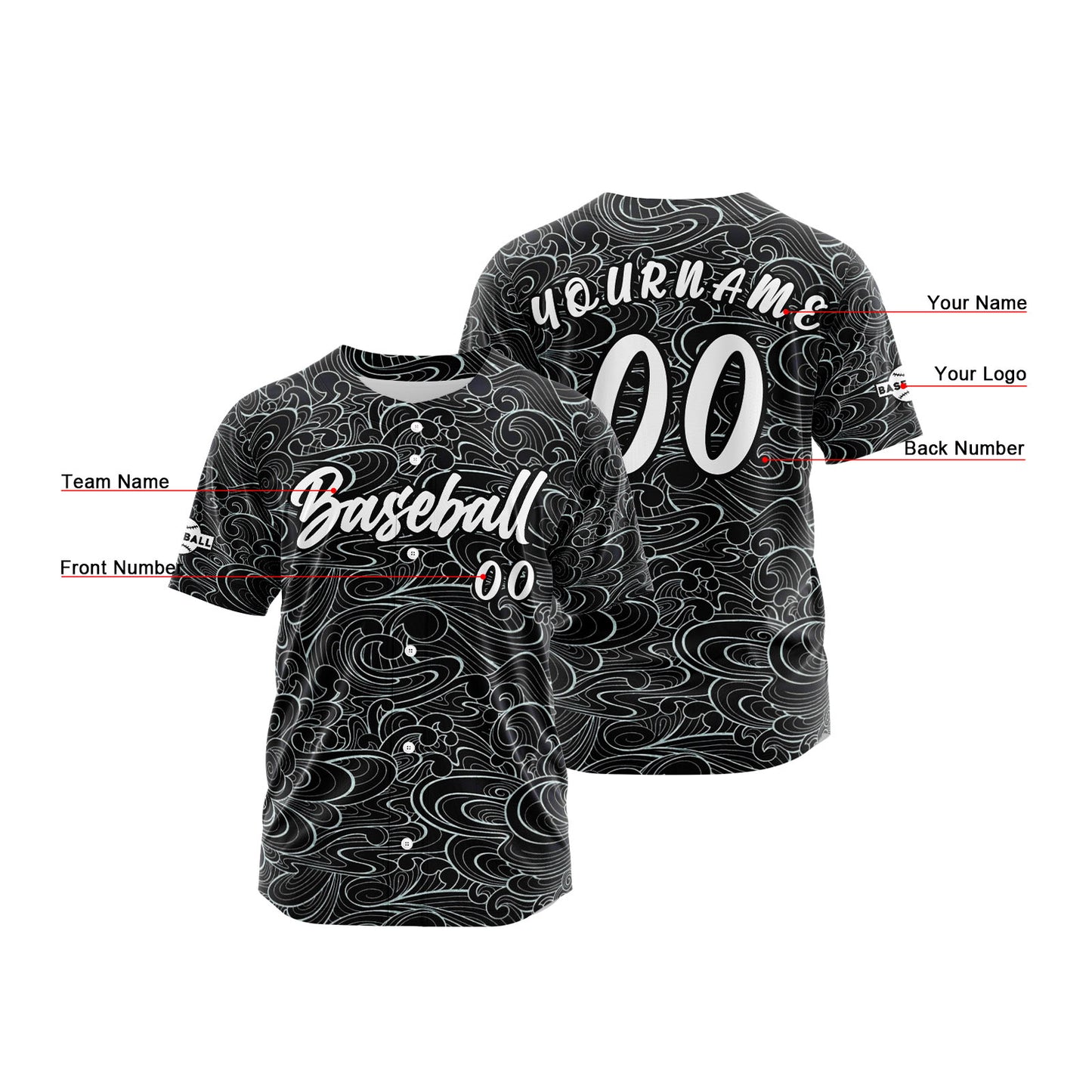 Custom Black Button Down Baseball Jersey for Men Women Adult Youth Print Name Number Logo