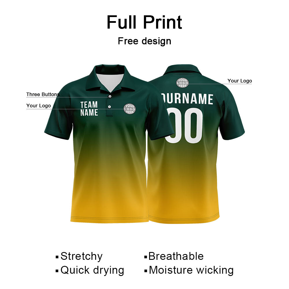 Custom Green Yellow Football Gradient Polo Shirts  Add Your Unique Logo/Name/Number