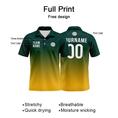 Custom Green Yellow Football Gradient Polo Shirts  Add Your Unique Logo/Name/Number