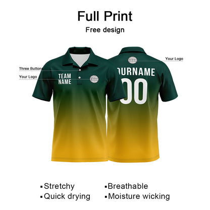Custom Green Yellow Football Gradient Polo Shirts  Add Your Unique Logo/Name/Number