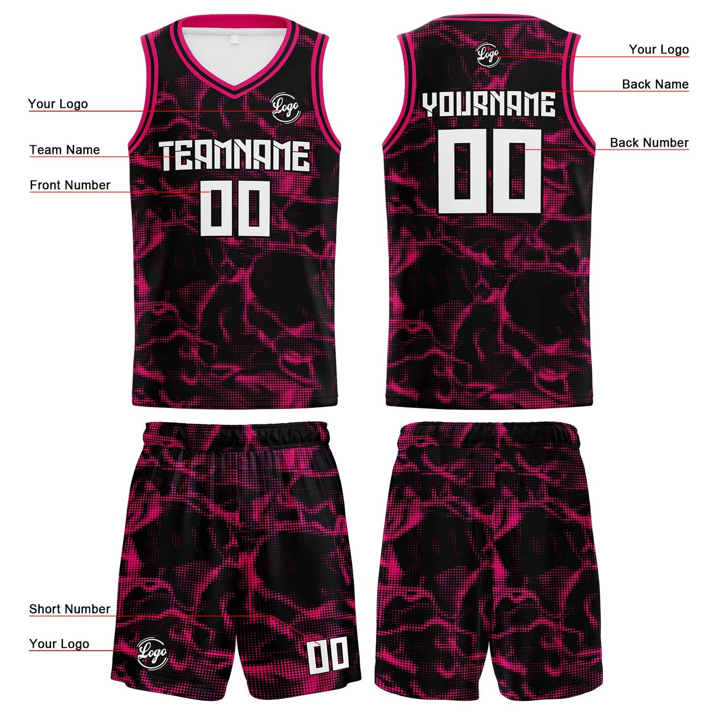 Custom Black Pink Basketball Jersey Uniform Suit Printed Your Logo Name Number