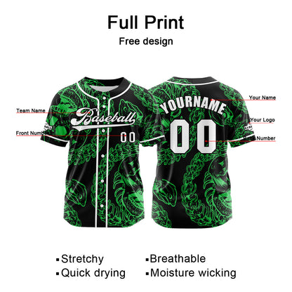 Custom Green Button Down Baseball Jersey for Men Women Adult Youth Print Name Number Logo