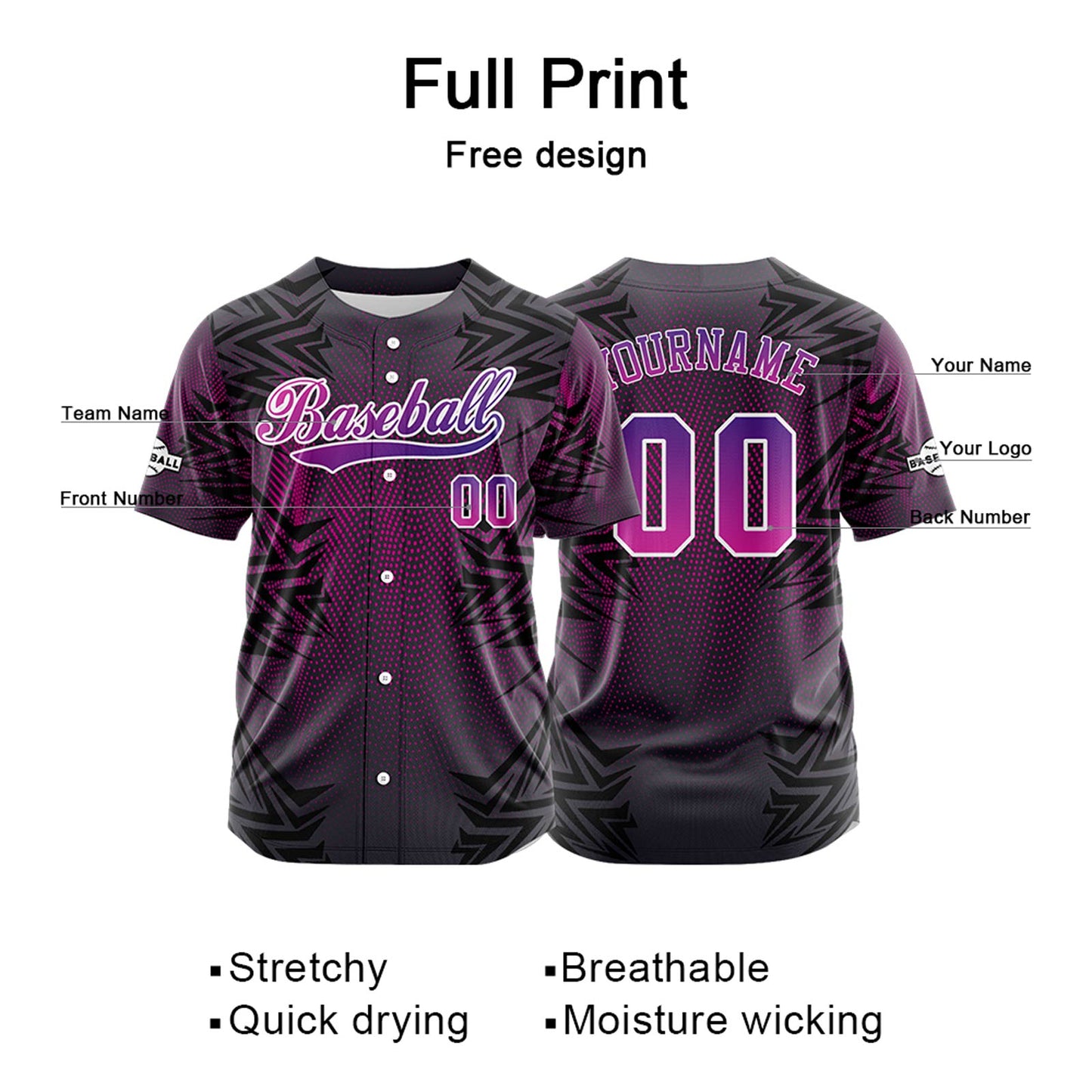 Custom Black Button Down Baseball Jersey for Men Women Adult Youth Print Name Number Logo