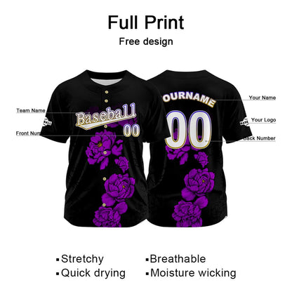 Custom Black Baseball Jersey Print Personalized Name, Number and Logo