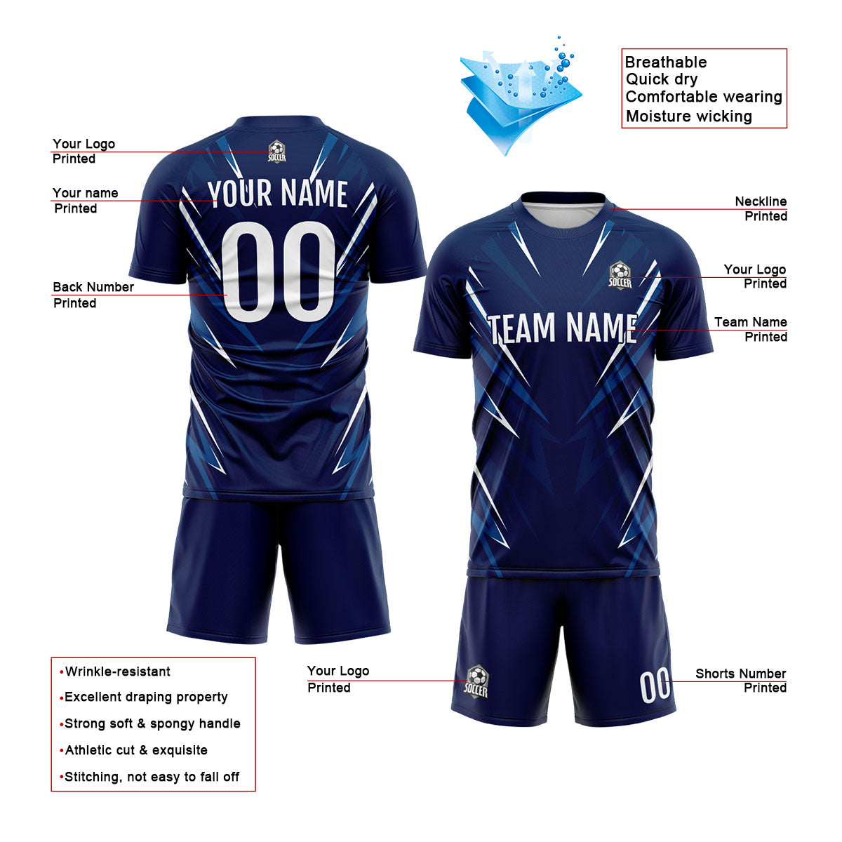 Custom Dark Blue Uniform Jersey Kids Adults Personalized Set Jersey Shirt